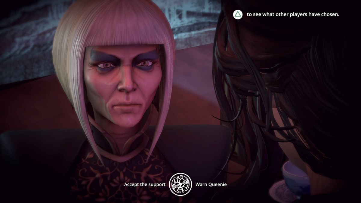 Dreamfall Chapters (PlayStation 4) screenshot: Book 2: Queenie is ready to give her support to Zoe's campaign, and warning her about the possible danger will loose her support