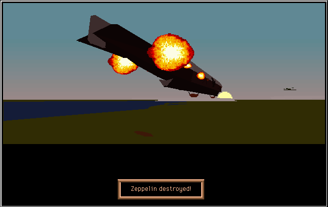 Red Baron (Macintosh) screenshot: Zeppelin destruction from the mission demo tapes