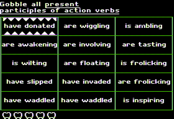 Grammar Gobble (Apple II) screenshot: Gobbling Words
