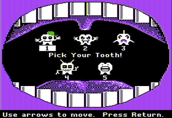 Grammar Gobble (Apple II) screenshot: Choosing a Tooth